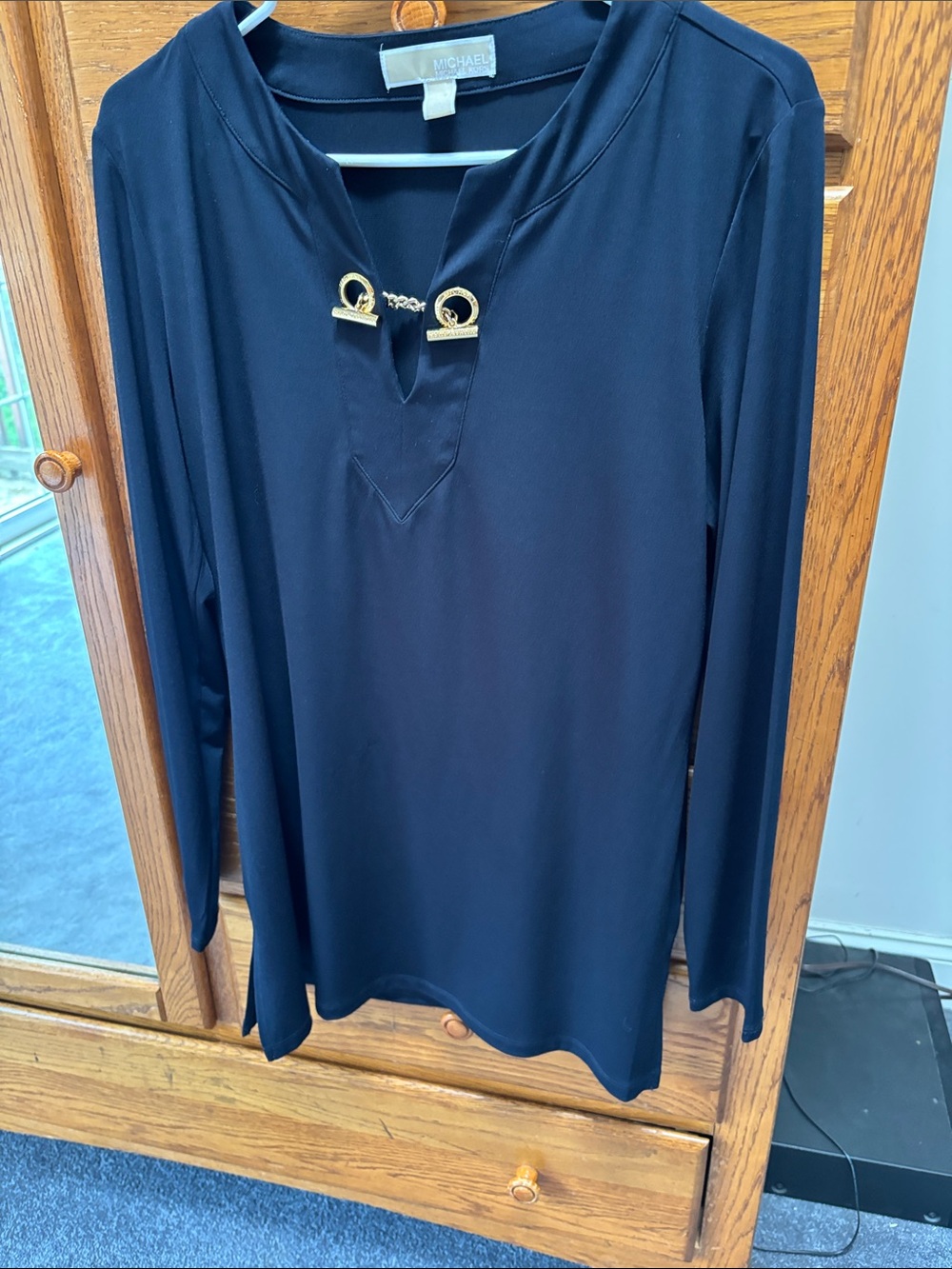 MICHAEL Michael Kors Black Long-Sleeve  minidress  with Gold Accent